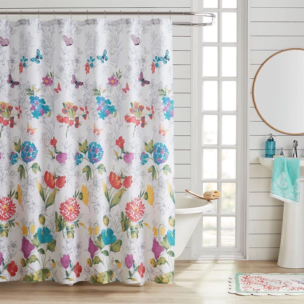 The Pioneer Woman Blooming Bouquet Floral Embroidered Cotton-Rich Shower Curtain